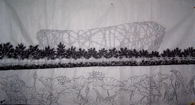 关增铸艺术网 >>关增铸美术作品>>国画·京郊鸟巢白描